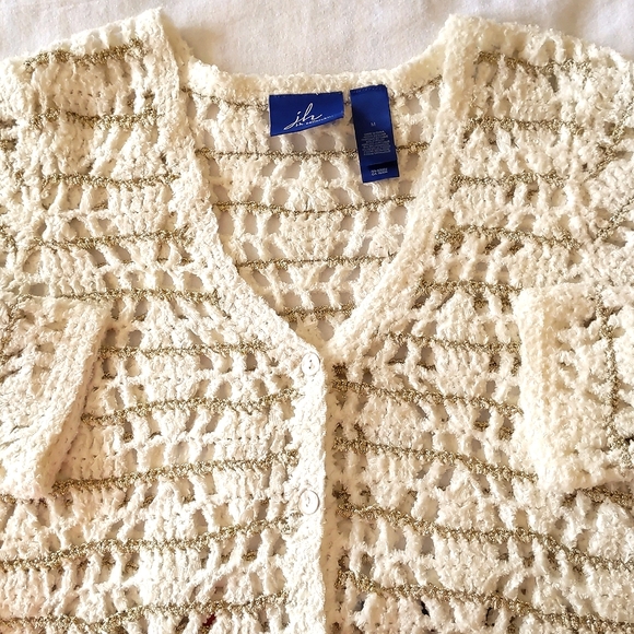 NWOT. Woman's Crochet cardigan sweater with sparkling gold. - Picture 3 of 4